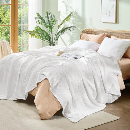 Crisp Percale Cotton Muslin Throw Blanket – 4-Layer Breathable Gauze