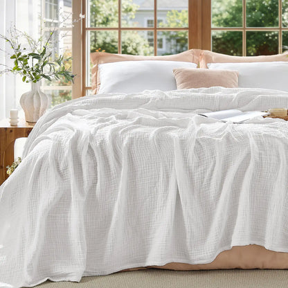 Crisp Percale Cotton Muslin Throw Blanket – 4-Layer Breathable Gauze