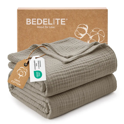 Crisp Percale Cotton Muslin Throw Blanket – 4-Layer Breathable Gauze