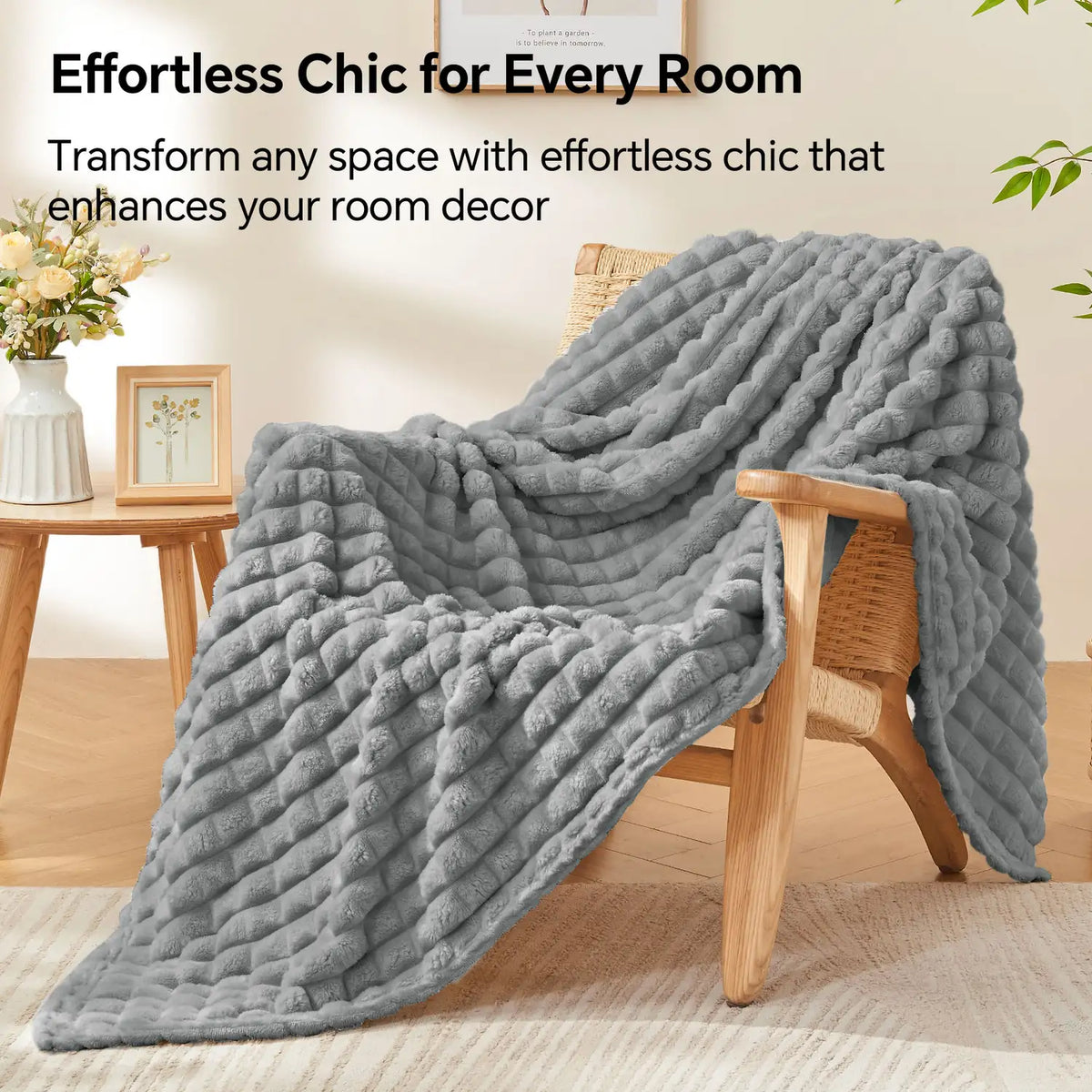 Textured Ribbed Checkered Fleece Throw Blanket – 3D Plush