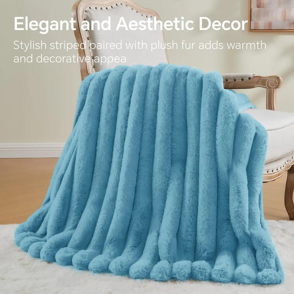 Textured Ribbed Faux Fur Throw Blanket – 770GSM Thick Plush