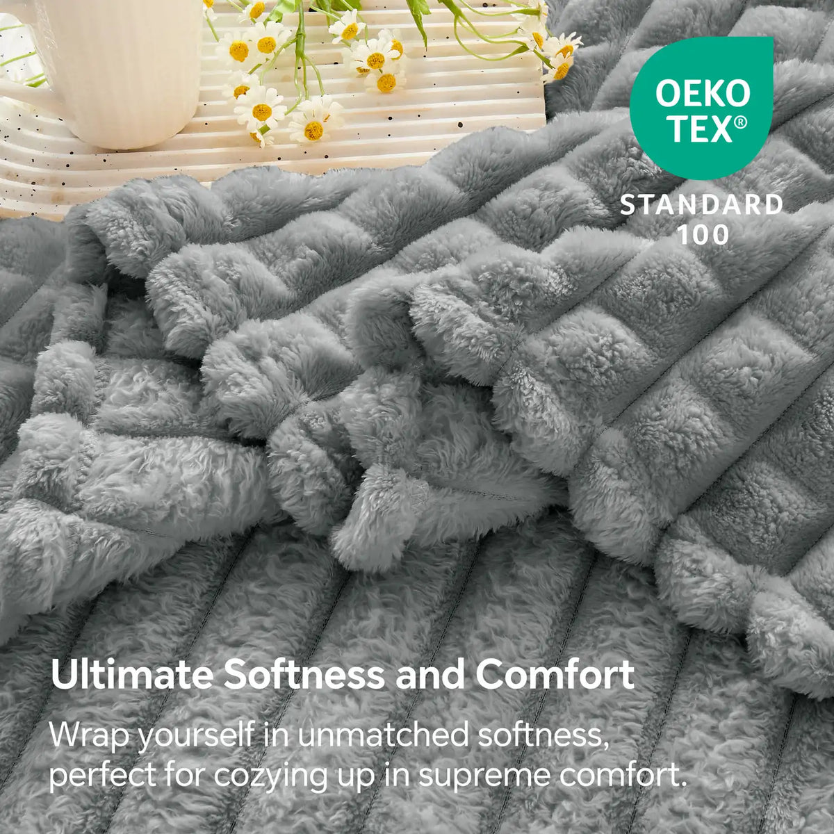 Textured Ribbed Checkered Fleece Throw Blanket – 3D Plush