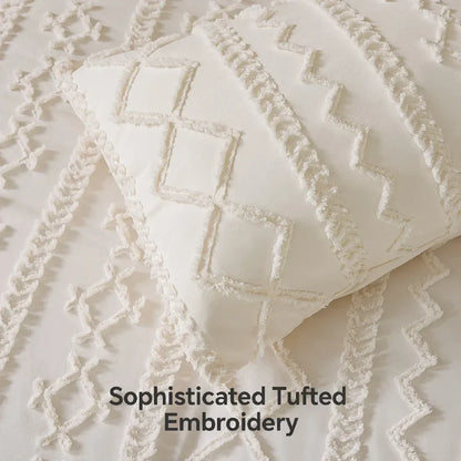 Boho Tufted Comforter Set – 7-Piece Farmhouse Embroidery Bedding